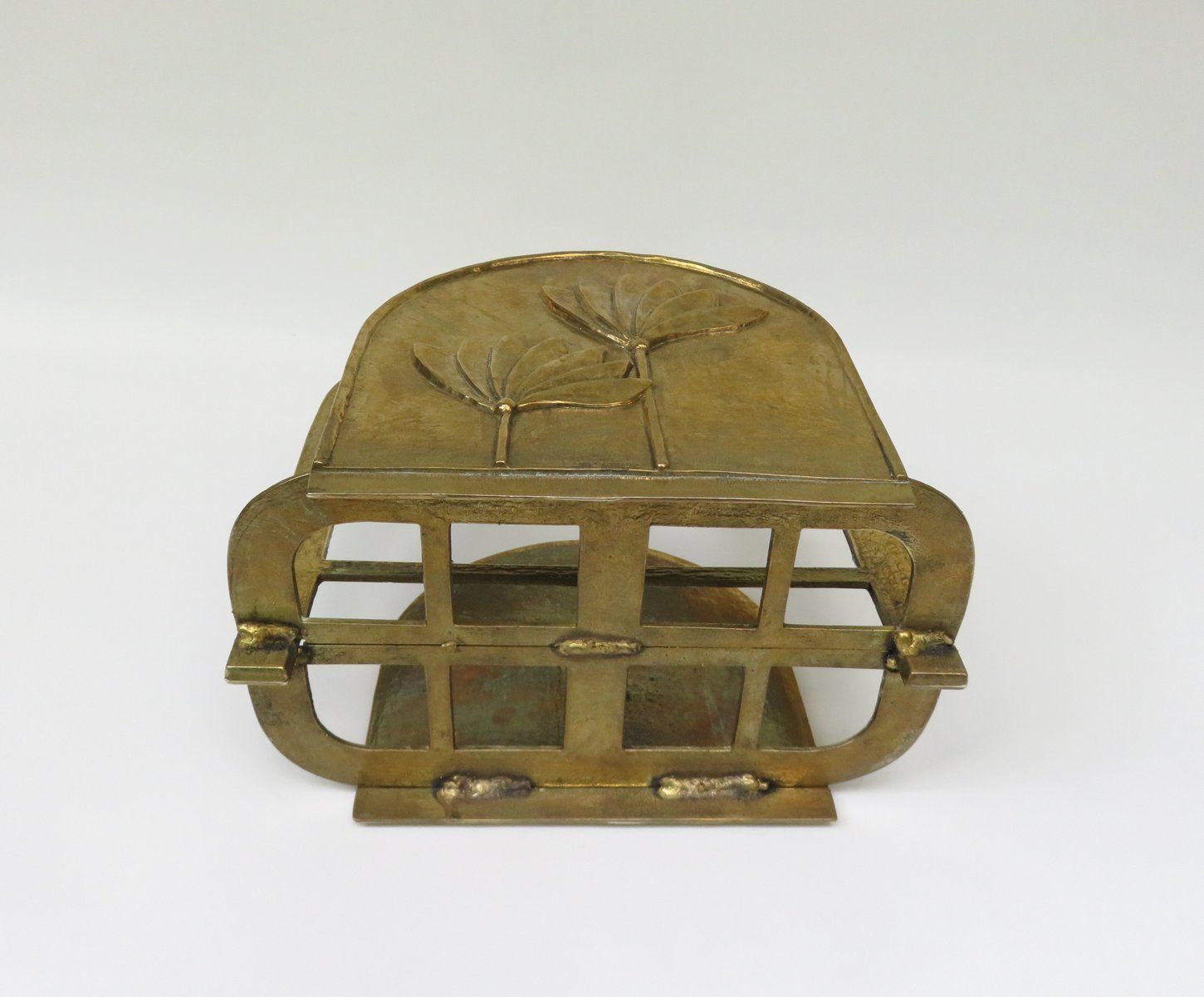 photo for sale Brutalist Style Brass Magazine Rack With Floral Elements, 1970s