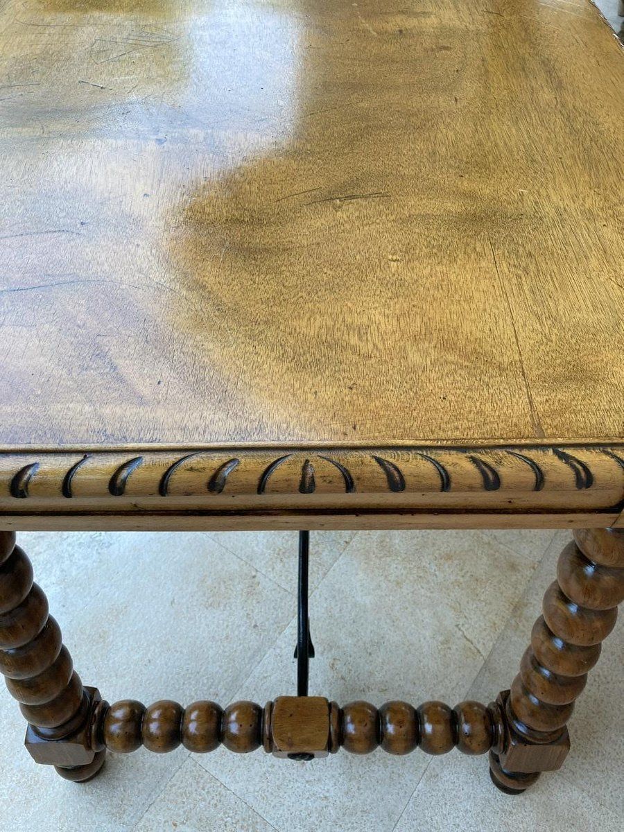 photo furniture 19th Century French Hand Carved Oak Desk With Iron Stretcher & Solomonic Legs
