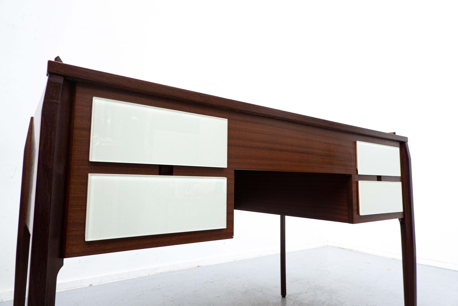 Mid Century Modern Italian Desk, Wood And Glass, 1950s photo for sale