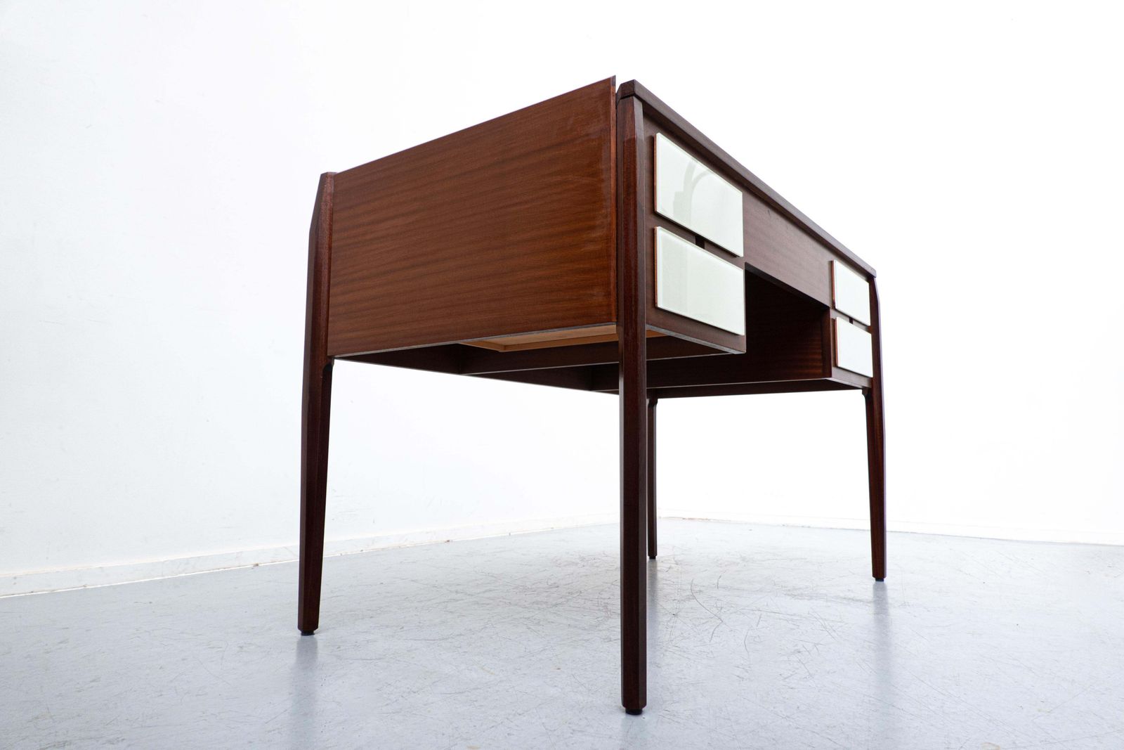 Mid Century Modern Italian Desk, Wood And Glass, 1950s photo vinterior