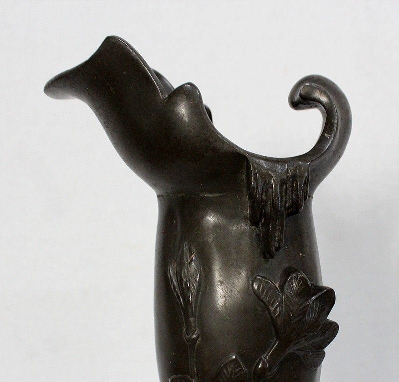 Top Pewter Vase, Young Woman Picking A Water Lily, Signed P. Jean, Art Nouveau, Early 20th Century photo 721.0