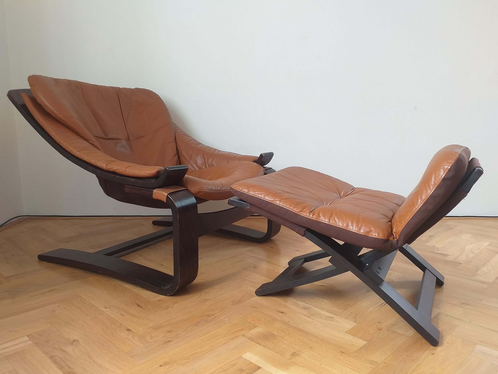Midcentury Lounge Chair Kroken With Ottoman, Ake Fribytter, Nelo, Sweden, 1970s photo for sale