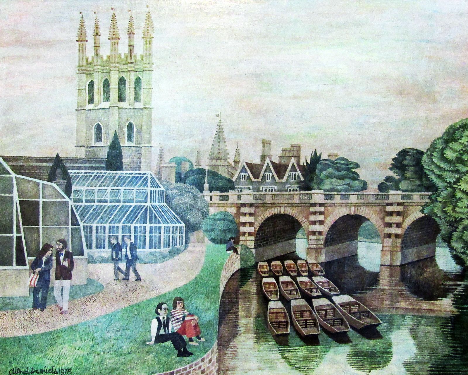 Large 1978 Acrylic On Board "Magdalen College, Oxford" By Alfred Daniels Rba photo furniture