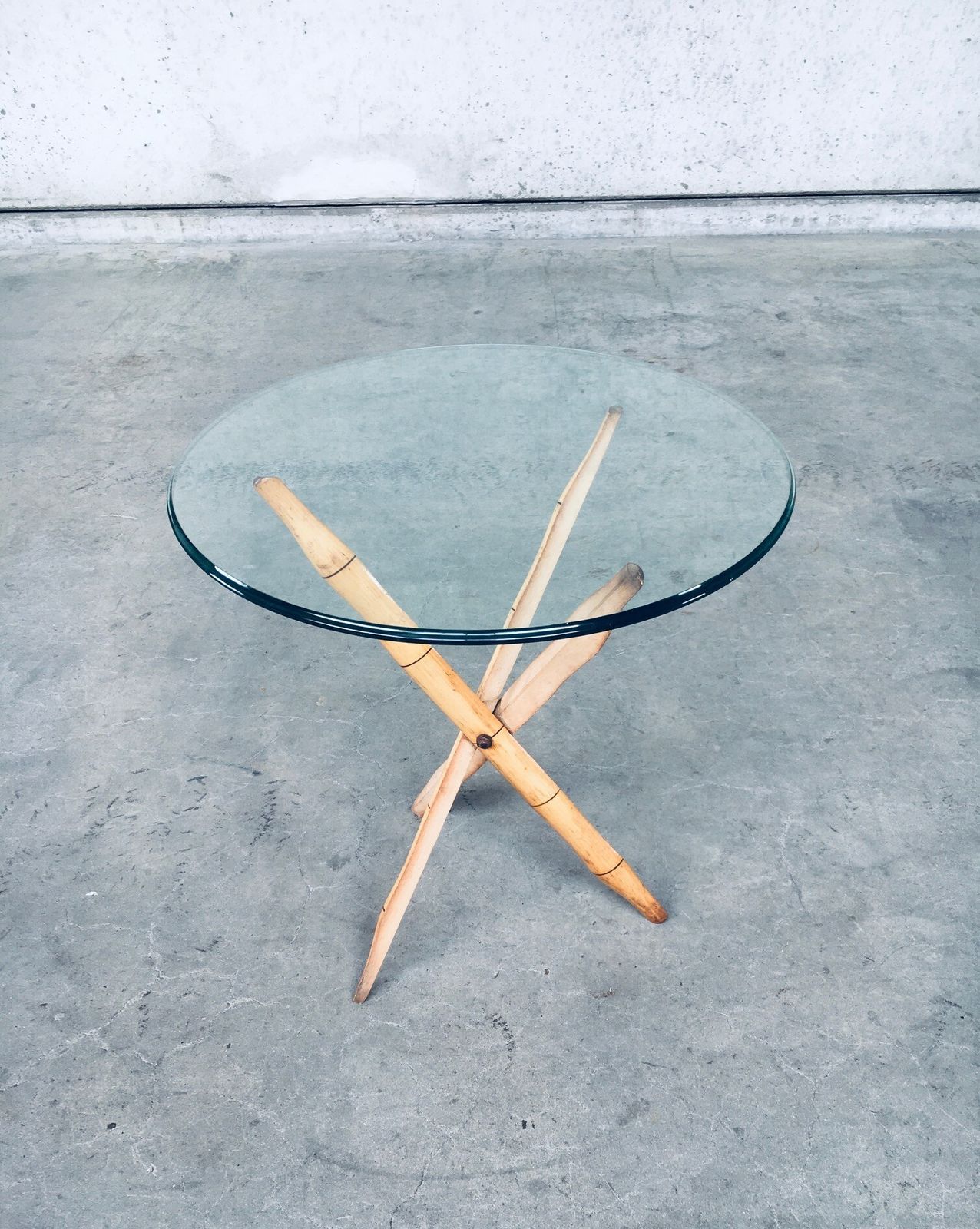 1970's Design Faux Bamboo Folding Tripod Side Table photo furniture