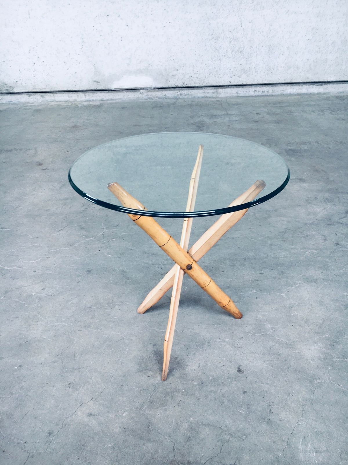1970's Design Faux Bamboo Folding Tripod Side Table photo 527.0