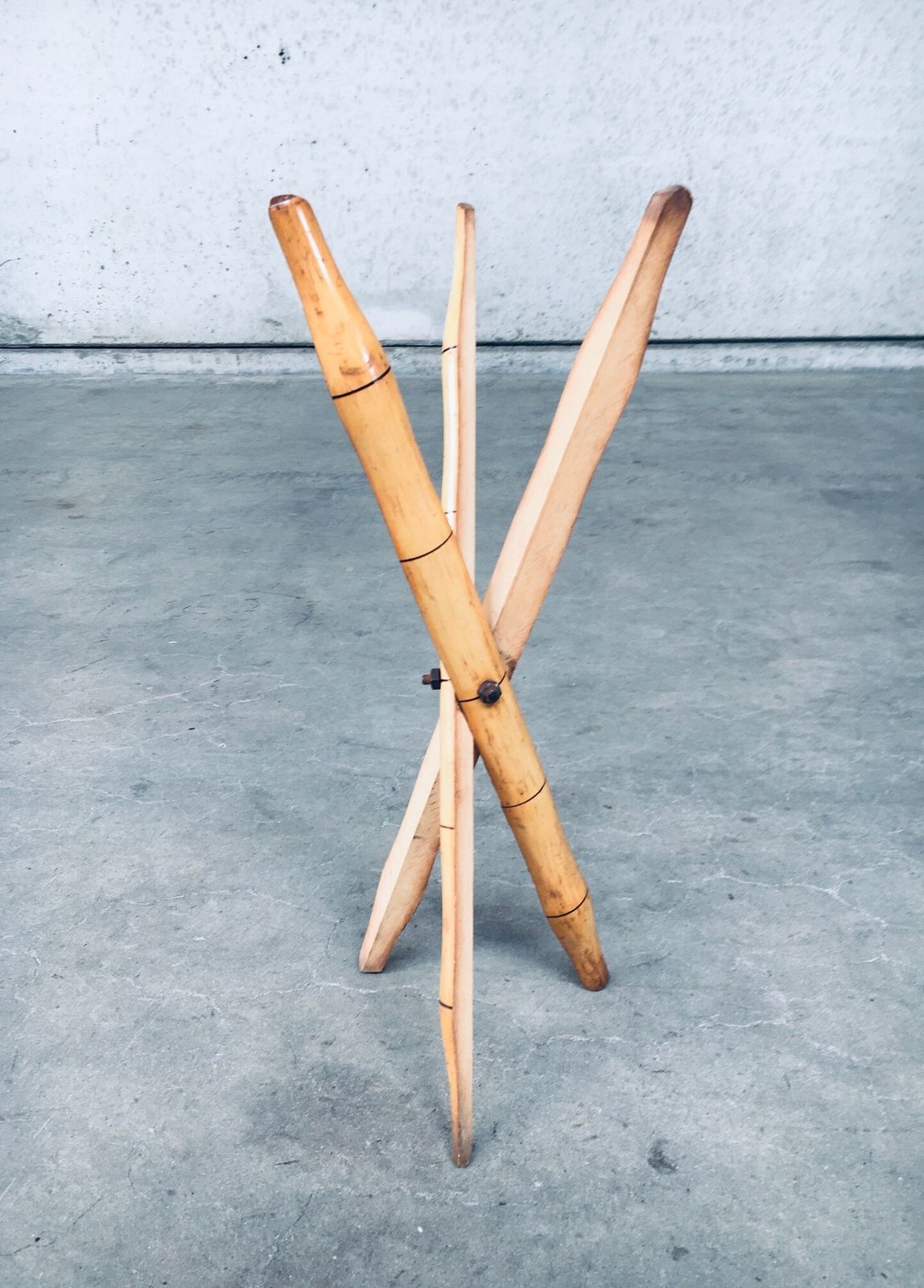 photo for sale 1970's Design Faux Bamboo Folding Tripod Side Table