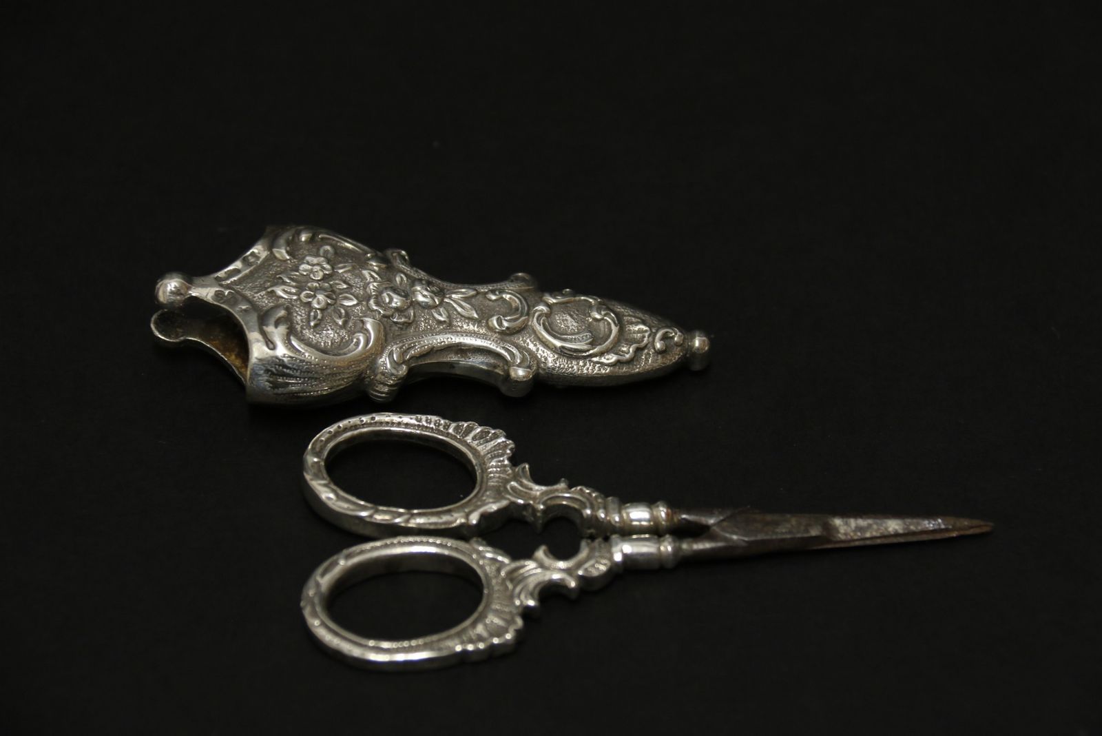 Antique Mid 19th C Silver Scissors And Sheath photo Home Decor