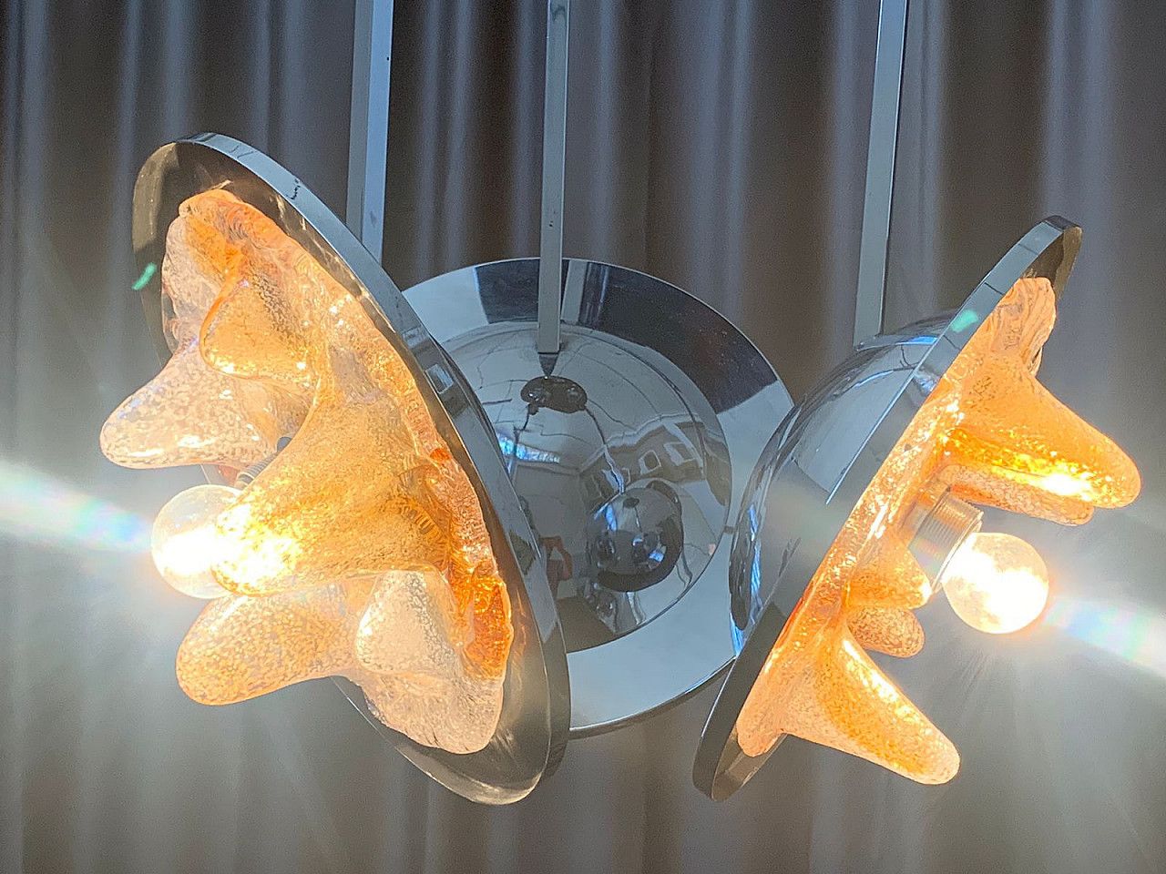 photo for sale Stained Glass And Steel Chandelier By Carlo Nason For Mazzega, 60s