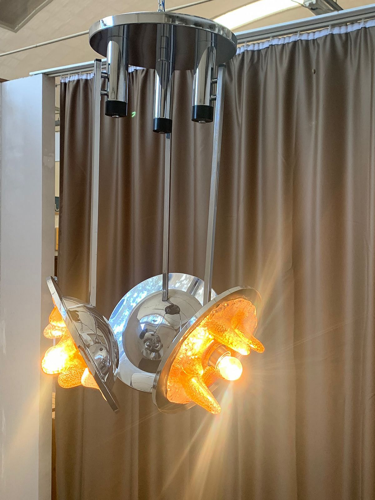 Lighting Stained Glass And Steel Chandelier By Carlo Nason For Mazzega, 60s photo