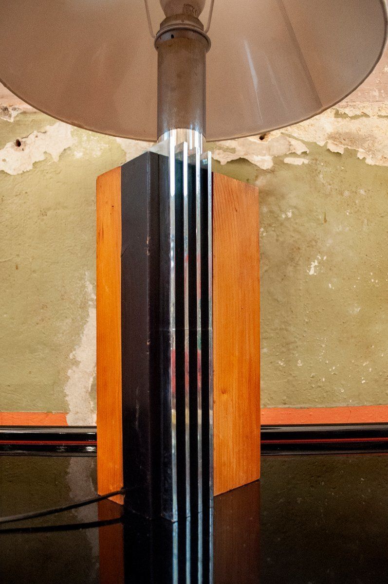 Italian Table Lamp In Wood And Steel, 1970s photo for sale