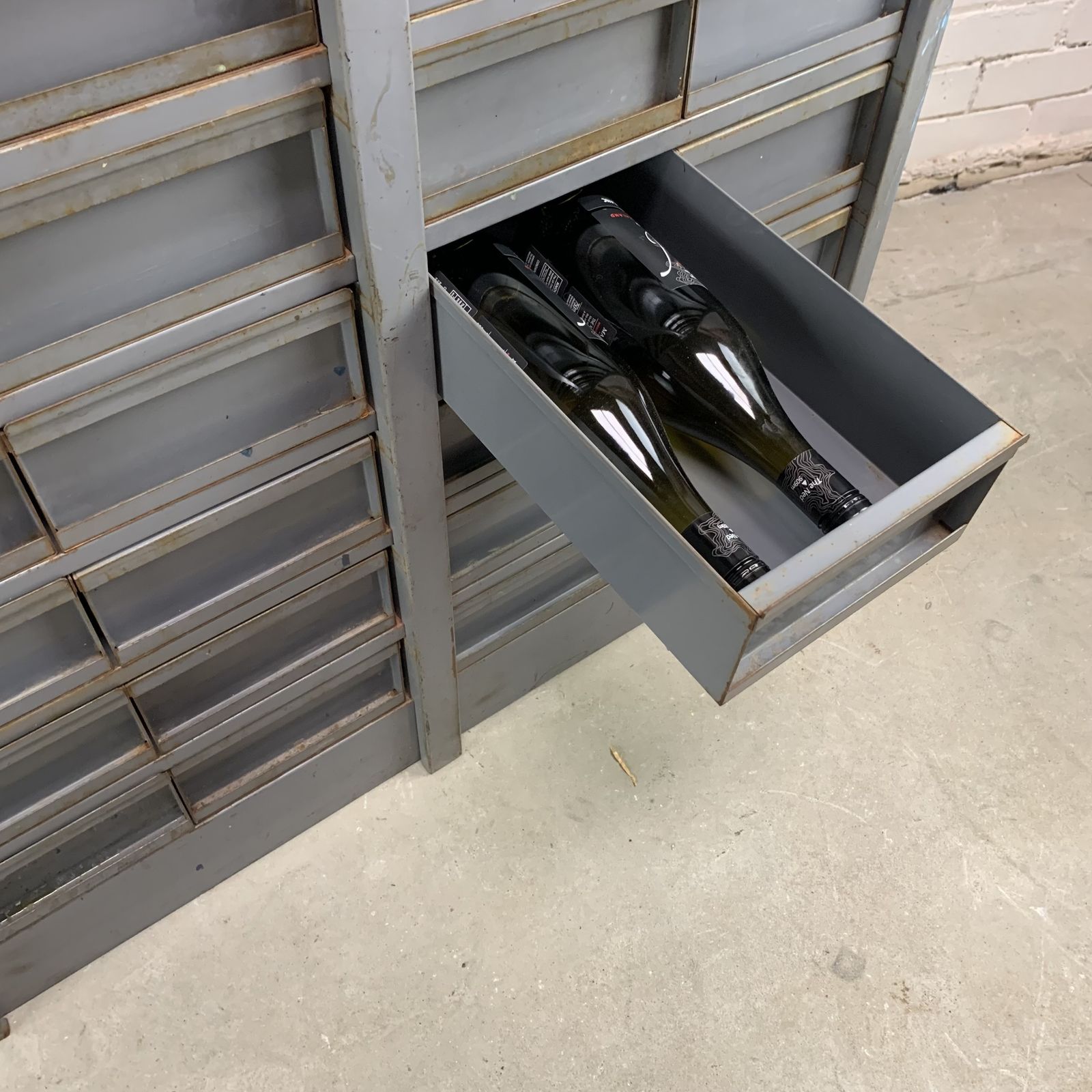 Tall Vintage Industrial Workshop Drawers And Shelving Unit photo Furniture
