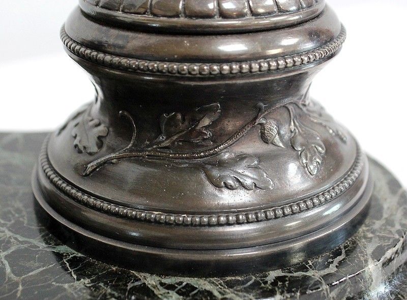 photo vintage Double Inkwell In Silvered Bronze On Sea Green Marble   1900