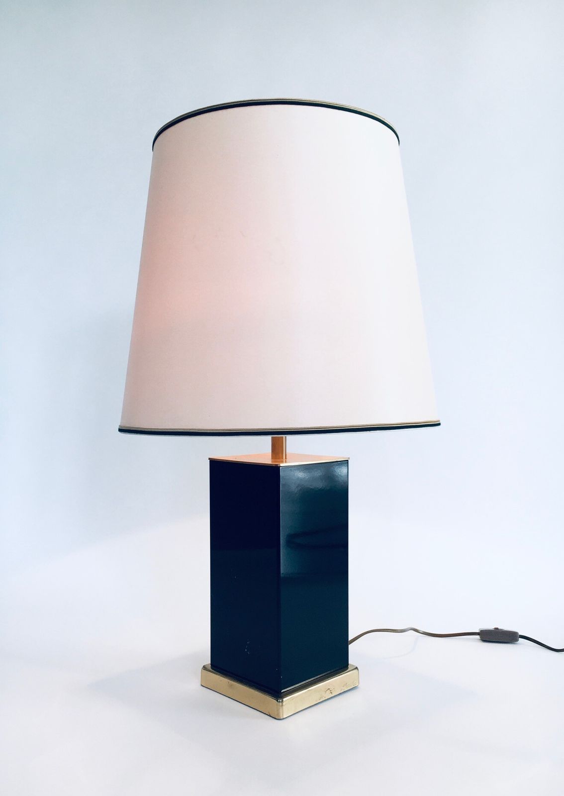 1970's Hollywood Regency Style Black & Gold Square Table Lamp