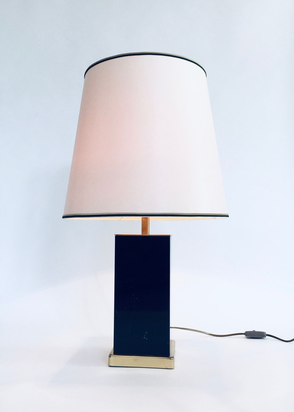 1970's Hollywood Regency Style Black & Gold Square Table Lamp photo furniture