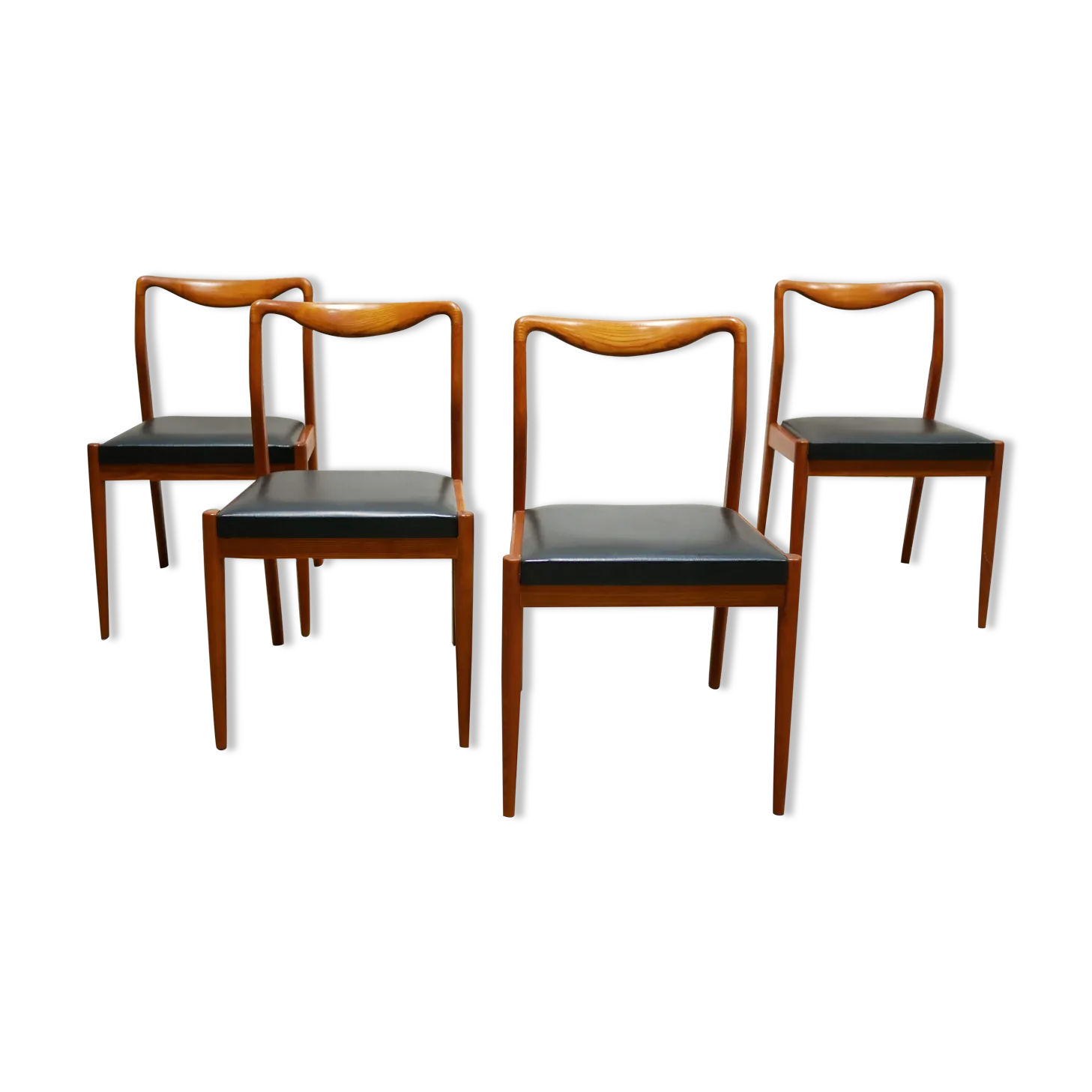 Series Of 4 Vintage Scandinavian Chairs In Teak And Skaï