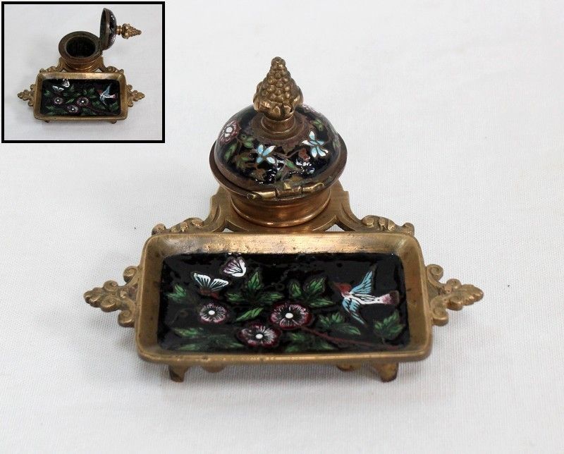 Small Inkwell In Bronze And Enamels, Napoleon III Period   19th Century