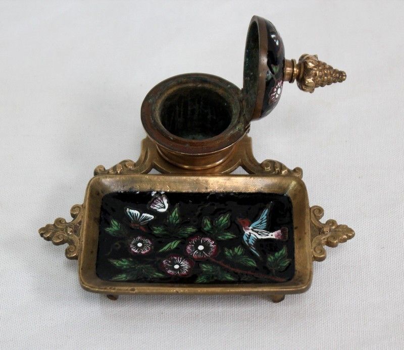 Small Inkwell In Bronze And Enamels, Napoleon III Period   19th Century photo for sale