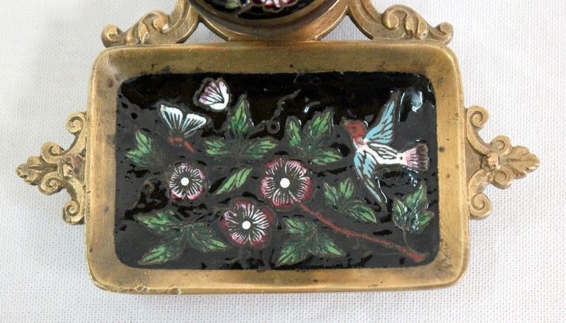 Small Inkwell In Bronze And Enamels, Napoleon III Period   19th Century photo vintage