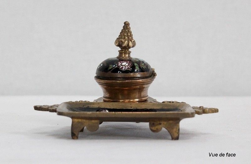 Home Decor Small Inkwell In Bronze And Enamels, Napoleon III Period   19th Century photo