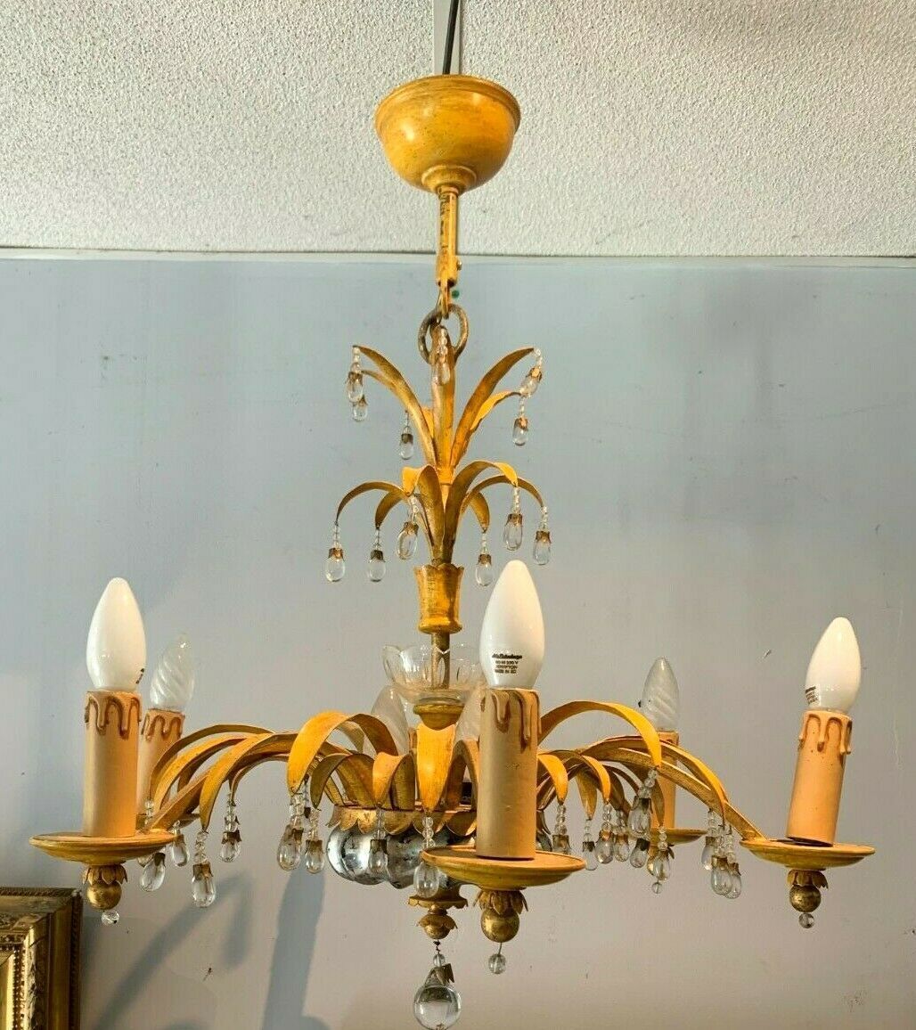 Chandelier In Glass And Patinated Sheet Six Sconces XX Century photo furniture