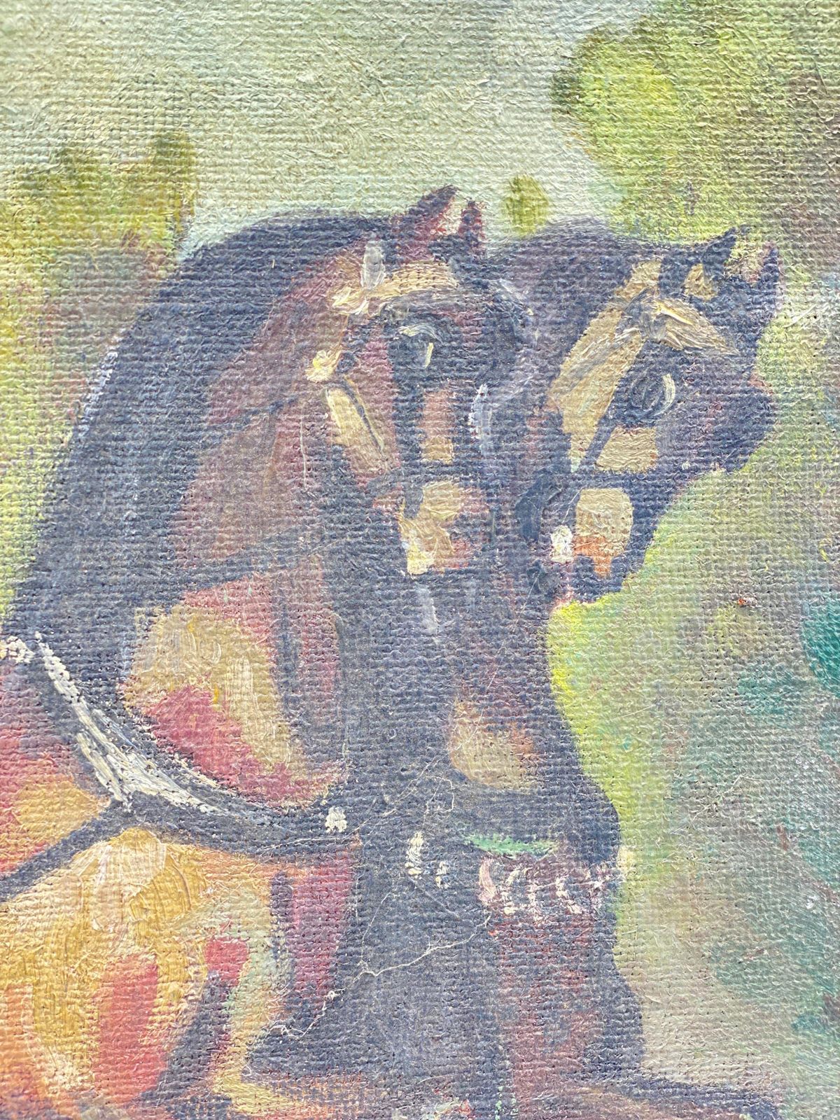 Original Oil Painting, A Couple In A Horse Team By French Painter Bousquet photo vinterior