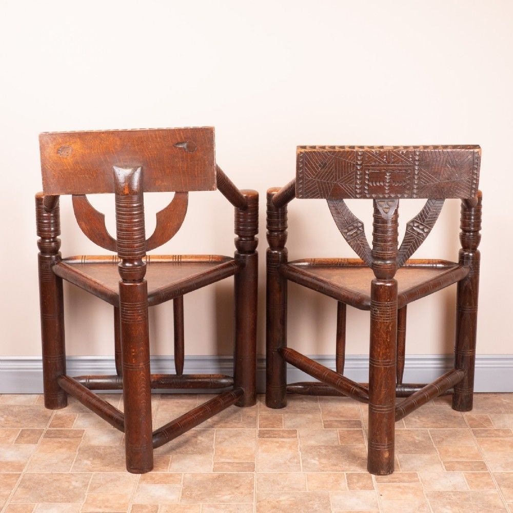 Ladies & Gents Pair Of 19thc 'Old Saxon' Turned Oak Chairs photo Furniture