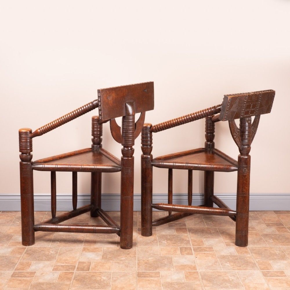 Ladies & Gents Pair Of 19thc 'Old Saxon' Turned Oak Chairs photo vinterior
