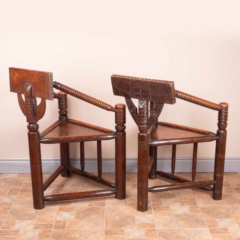 Ladies & Gents Pair Of 19thc 'Old Saxon' Turned Oak Chairs photo buy