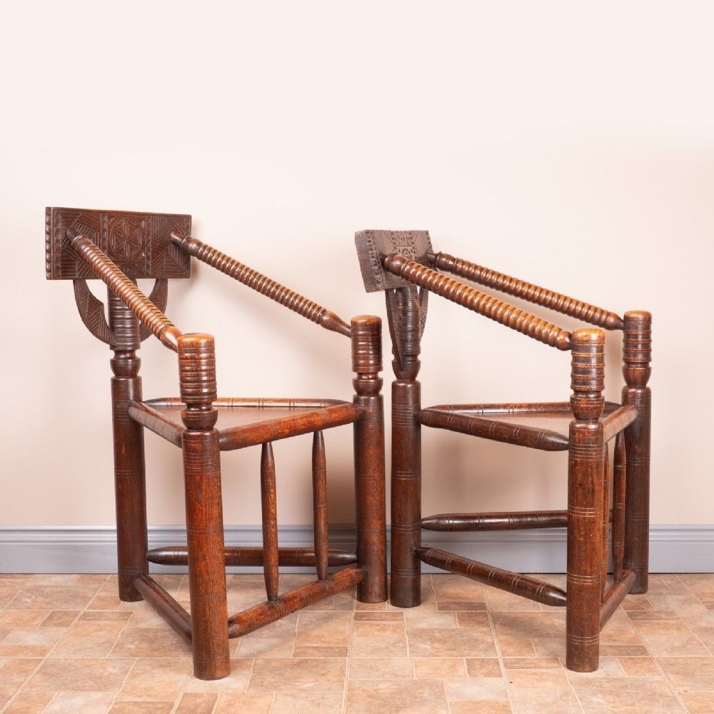 photo for sale Ladies & Gents Pair Of 19thc 'Old Saxon' Turned Oak Chairs