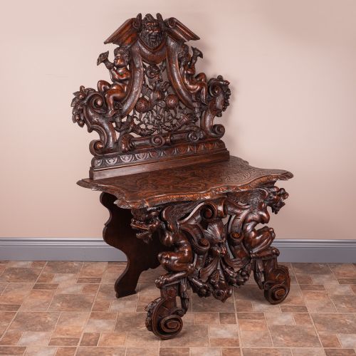 Italian Renaissance Revival Walnut Hall Bench photo buy