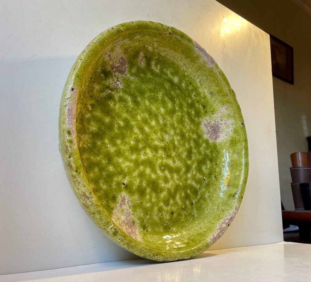 Large Green Stoneware Centerpiece In Raku Crackle Glaze photo 699.0
