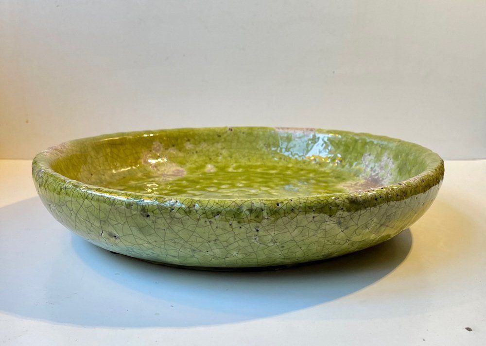 photo for sale Large Green Stoneware Centerpiece In Raku Crackle Glaze