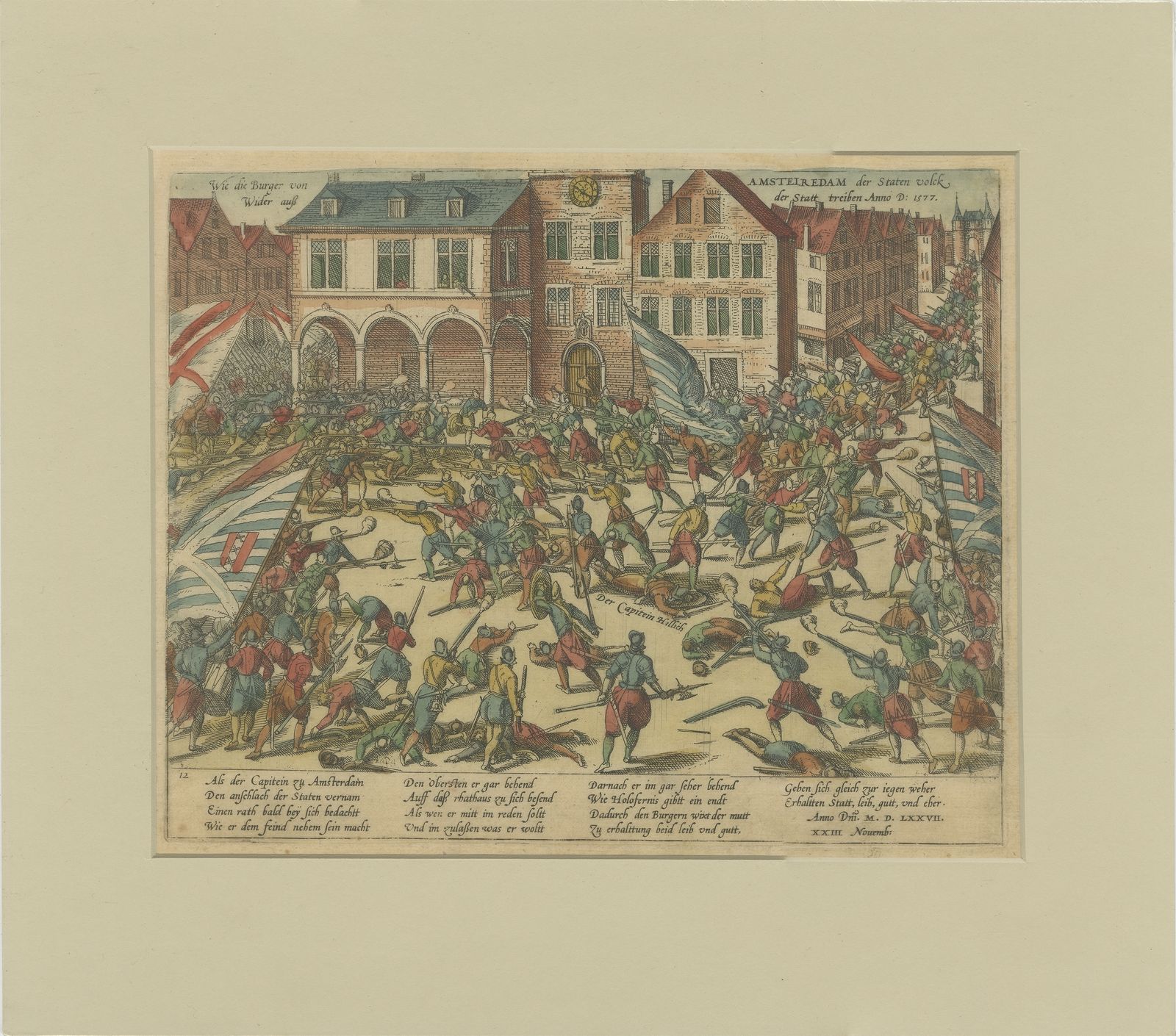 Antique Print Of The Battle With Troops Of William Of Orange In Amsterdam By Hogenberg (C.1580)