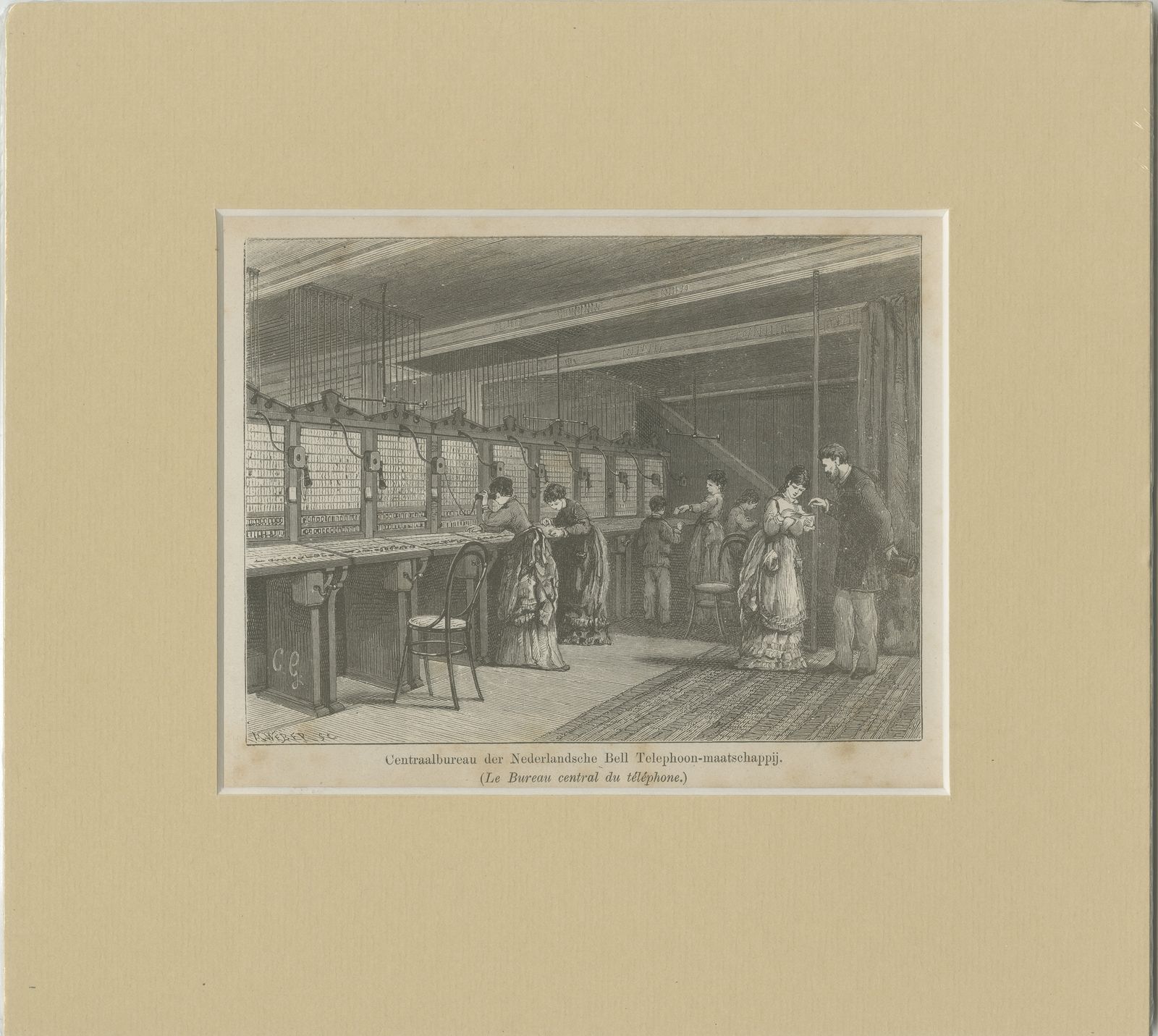 Antique Print Of The First Dutch Telephone Company (C.1890)