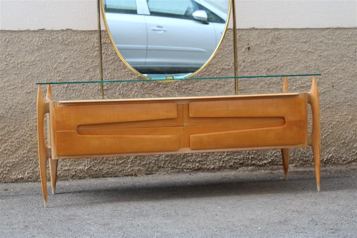 Silvio Cavatorta Chest Of Drawers In Maple With Mirror And Brass Mid Century photo for sale