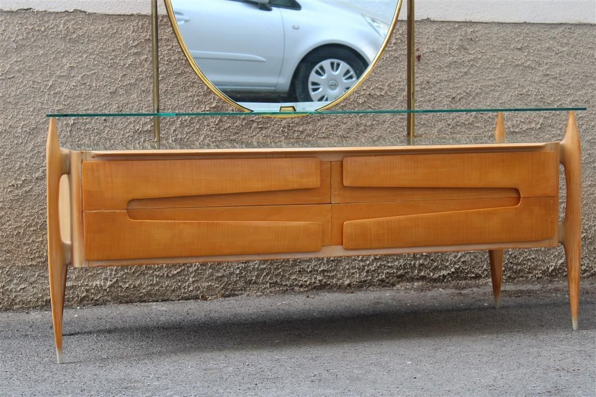 5032.0 Silvio Cavatorta Chest Of Drawers In Maple With Mirror And Brass Mid Century photo