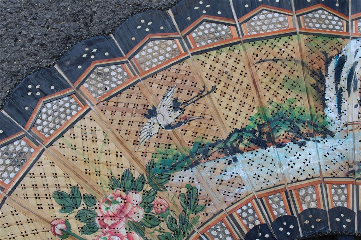 Decorative Mid Century Chinese Fan In Paper Decorated Painted Wooden Structure photo 944.0