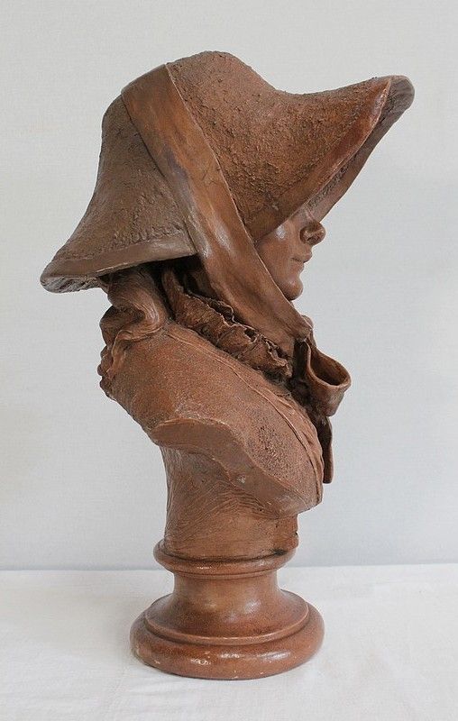 Art Important Bust Of A Woman In Terracotta, Signed A. Blanc   Period 1900 photo