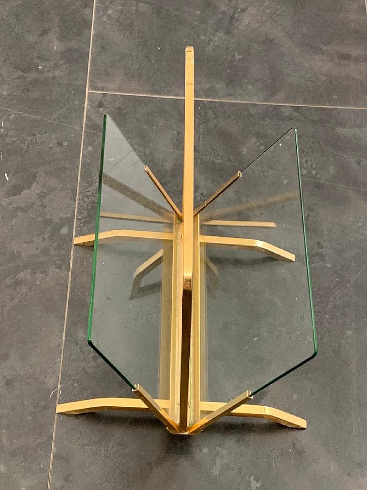 Brass And Glass Magazine Rack, 1960s photo for sale