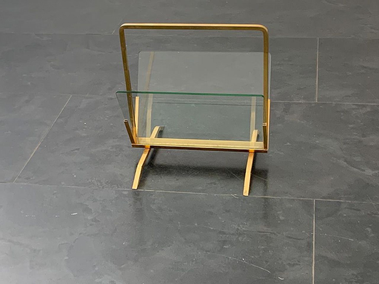 Brass And Glass Magazine Rack, 1960s photo buy