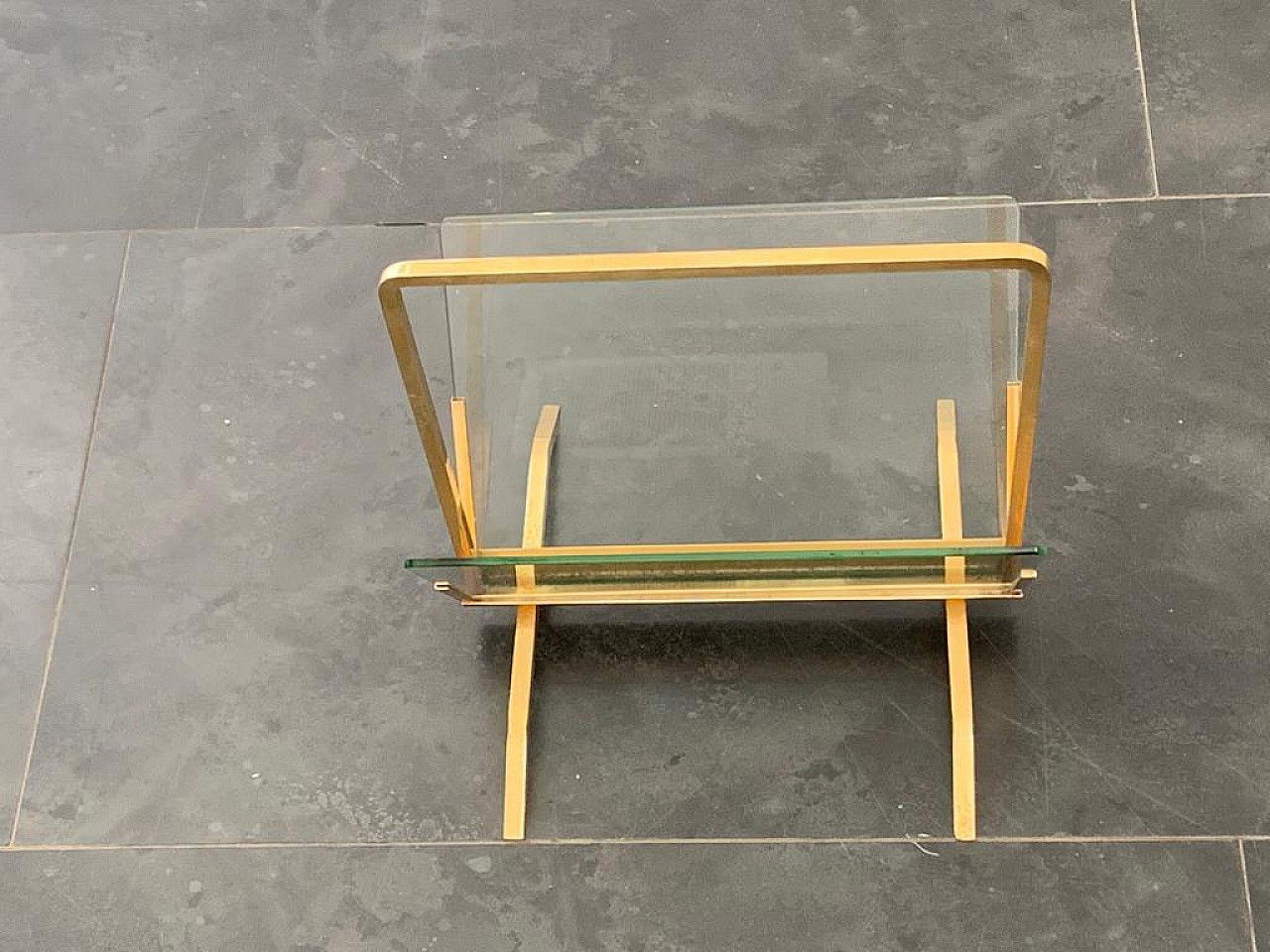 Brass And Glass Magazine Rack, 1960s photo vintage