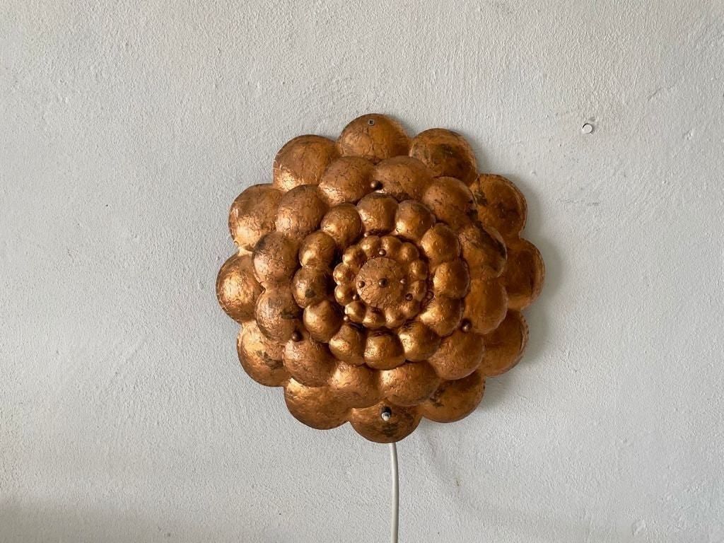 Copper Handcrafted Metal Flower Shaped Single Sconce Or Flush Mount Ceiling, 1950s