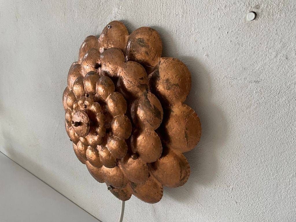 Copper Handcrafted Metal Flower Shaped Single Sconce Or Flush Mount Ceiling, 1950s photo 1607.04