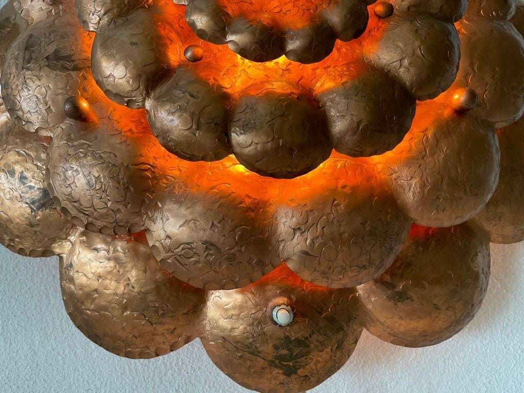 photo furniture Copper Handcrafted Metal Flower Shaped Single Sconce Or Flush Mount Ceiling, 1950s