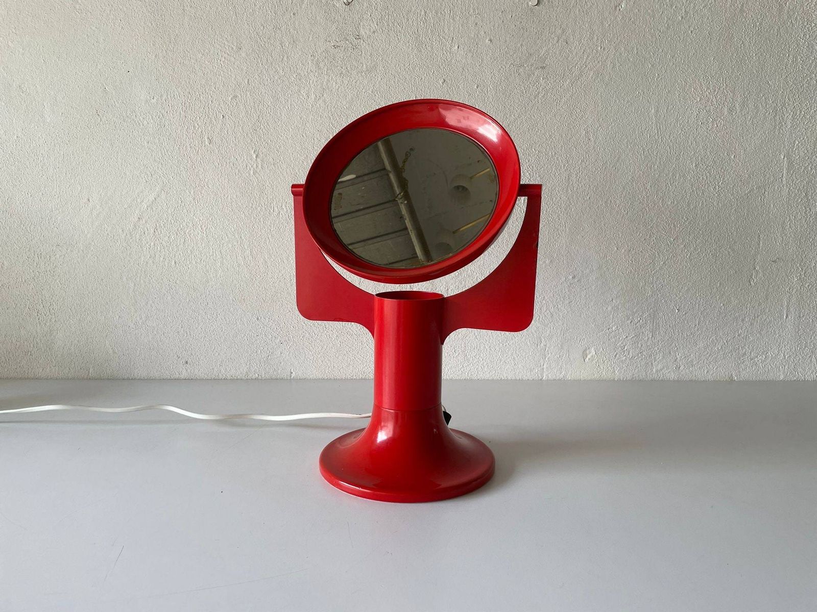 Red Metal Illuminated Space Age Table Mirror, 1970s, Italy photo for sale