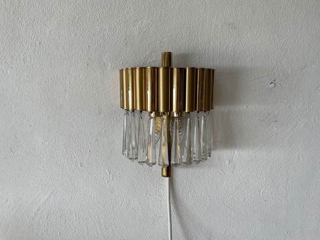 Brass & Crystal Glass Lux Sconce, 1960s