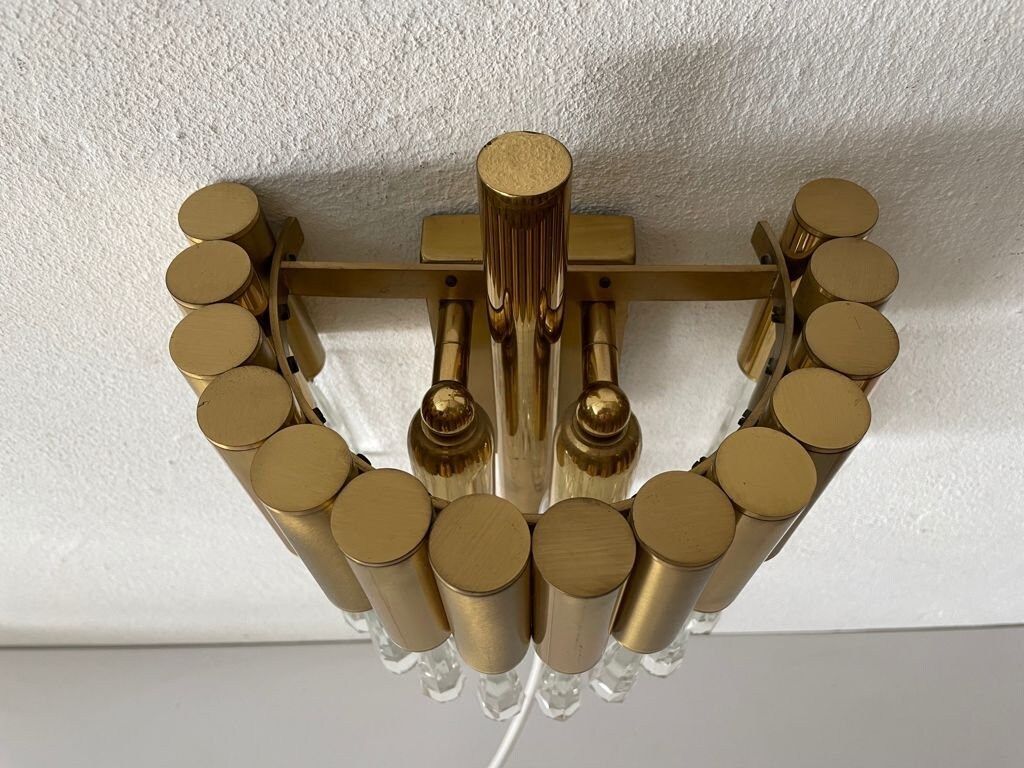Brass & Crystal Glass Lux Sconce, 1960s photo vintage
