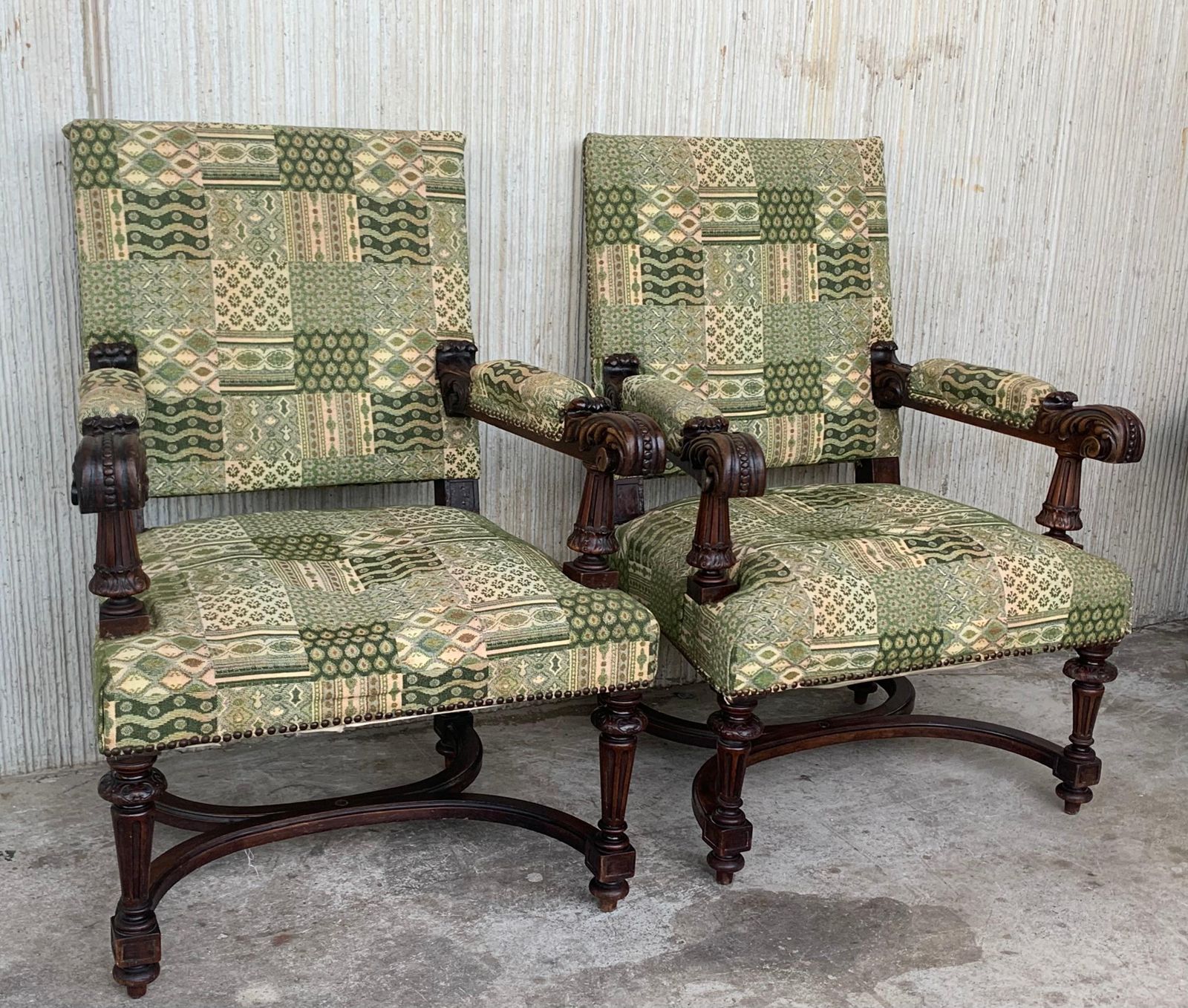 Louis XVI Style Spanish Pair Of Carved Walnut Armchairs, 1900s photo Furniture