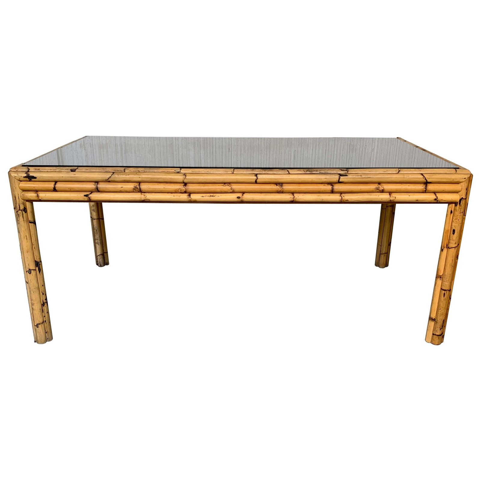Spanish, 1980s Bamboo Glass Dining Table With Smoked Glass Tabletop