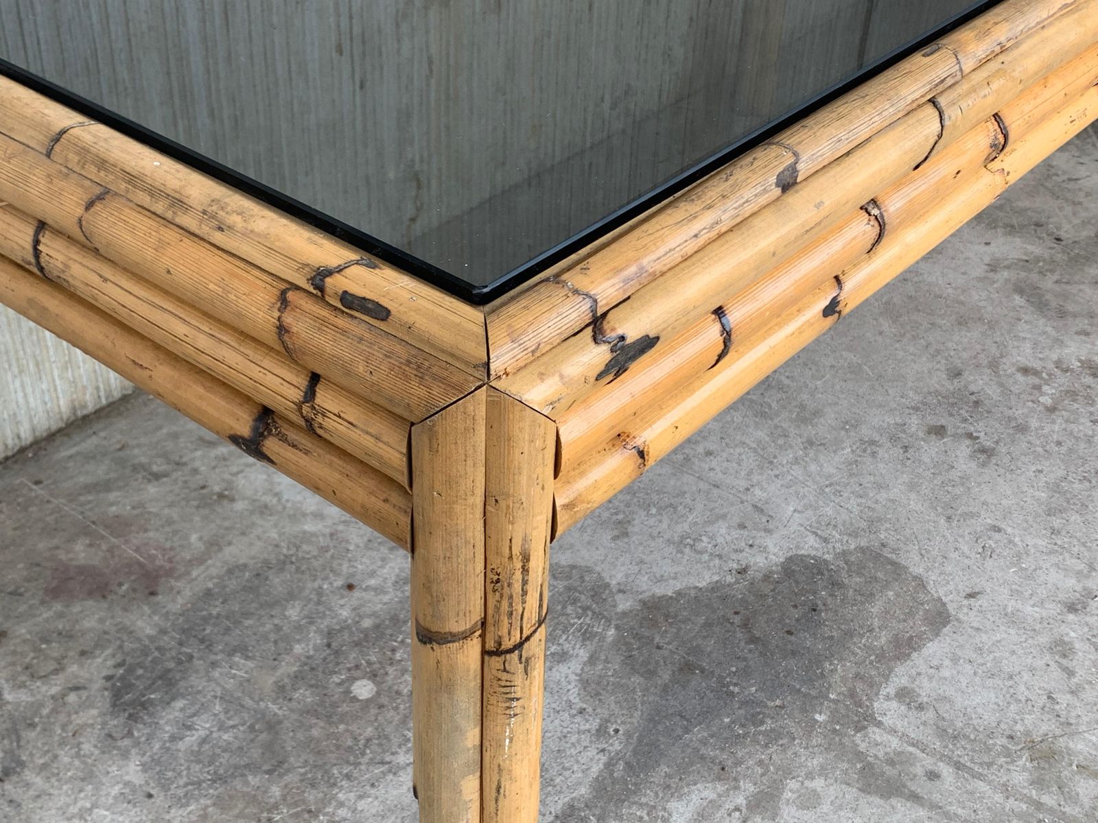 Spanish, 1980s Bamboo Glass Dining Table With Smoked Glass Tabletop photo 3888.0